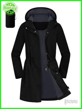 Women's Waterproof Packable Long Rain Jacket with Hood
